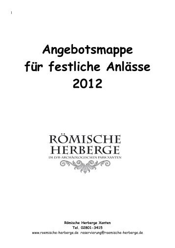 Angebotsmappe für festliche Anlässe 2012 - Römische Herberge