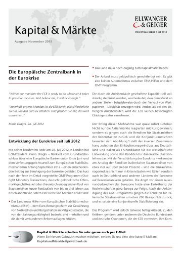 Ellwanger & Geiger: Kapital & Märkte, Ausgabe November 2013