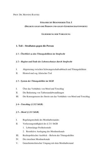 1. Teil – Straftaten gegen die Person - Prof. Dr. Henning Radtke