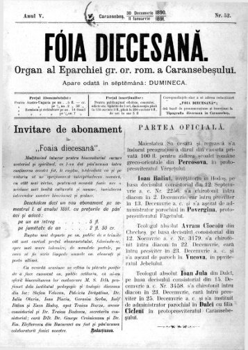 Organ al Eparchiei gr. or. rom. a Caransebeşului. Invitare ... - DSpace