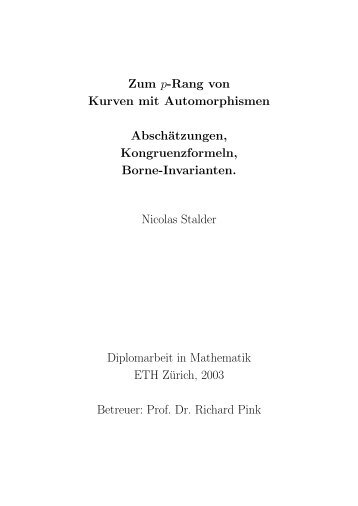 Nicolas Stalder: Zum p-Rang von Kurven mit ... - ETH Zürich