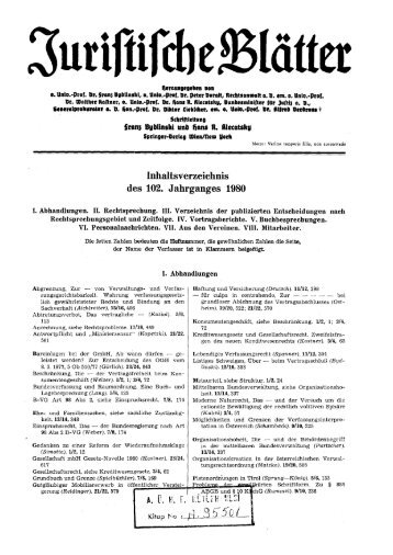 Inhaltsverzeichnis des 102. Jahrganges 1980