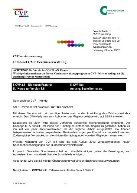 Infobrief CVP Vereinsverwaltung - CVP Vereinsverwaltung - CVPnet