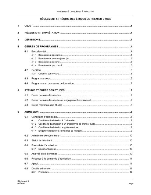 Règlement 5 - Université du Québec à Rimouski