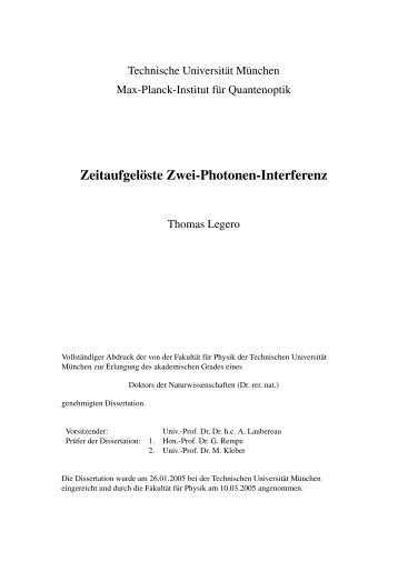 Zeitaufgelöste Zwei-Photonen-Interferenz - Tumb1.biblio.tu ...