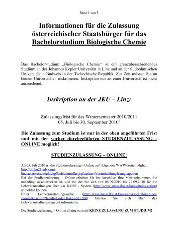 Zulassung Information für Österreichische Studierende - JKU