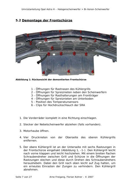 Umrüstanleitung Opel Astra H Halogenscheinwerfer zu Bi-Xenon ...
