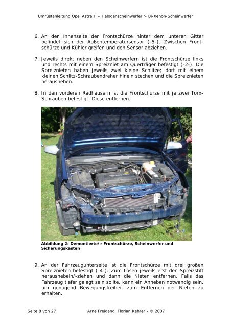 Umrüstanleitung Opel Astra H Halogenscheinwerfer zu Bi-Xenon ...