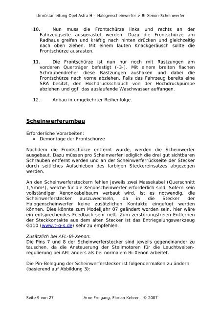 Umrüstanleitung Opel Astra H Halogenscheinwerfer zu Bi-Xenon ...