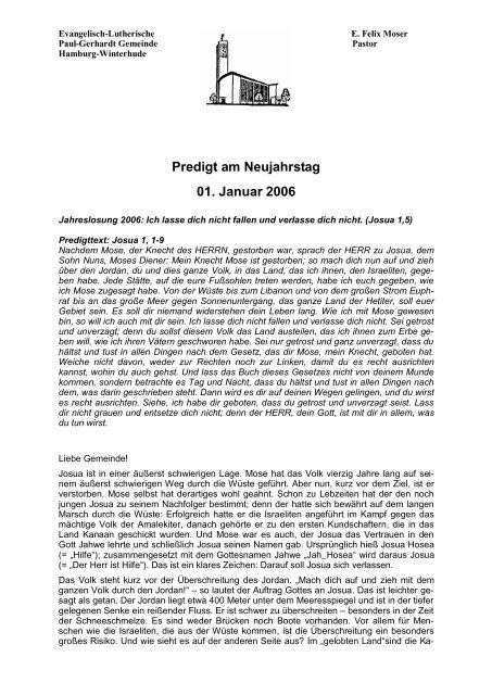 Predigten Pastor Moser 2006 - Alsterbund