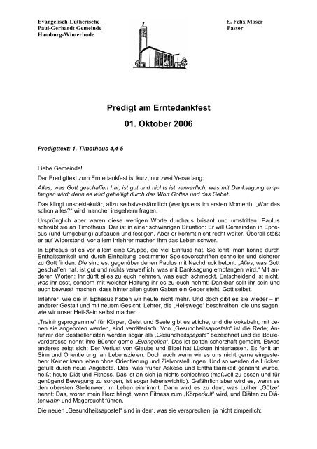 Predigten Pastor Moser 2006 - Alsterbund