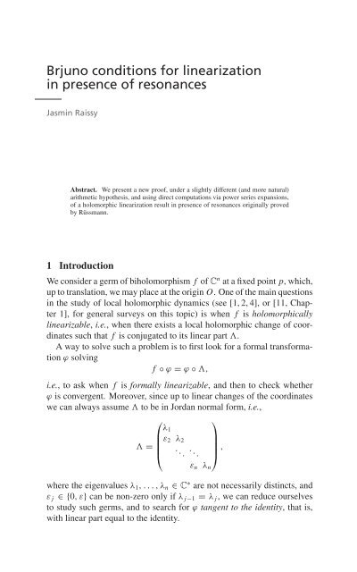 Brjuno conditions for linearization in presence of resonances