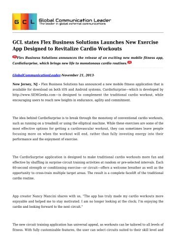 GCL states Flex Business Solutions Launches New Exercise App Designed to Revitalize Cardio Workouts