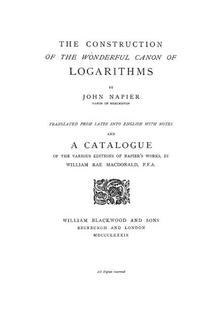 The construction of the wonderful canon of logarithms