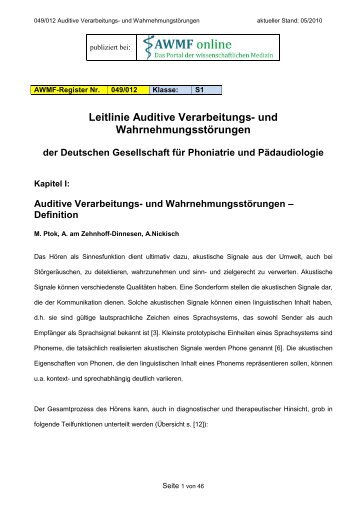 Leitlinie Auditive Verarbeitungs- und ... - AWMF