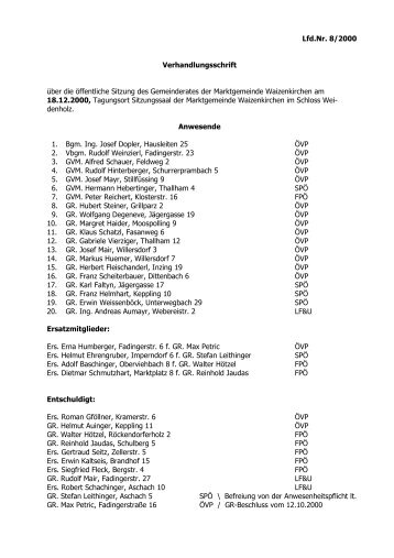 Lfd.Nr. 8/2000 Verhandlungsschrift über die öffentliche Sitzung des ...