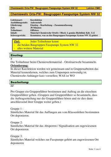Chemiewehr Orts-FW: Baugruppen Fasspumpe System NW 32 Ziel ...