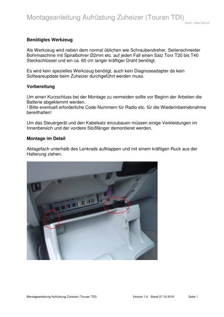 Montageanleitung für die Aufrüstung des Zuheizer beim VW Touran ...