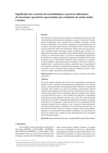 1. Significados dos conceitos da termodinâmica e possíveis ...