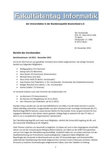 Bericht des Vorsitzenden - Fakultätentag Informatik