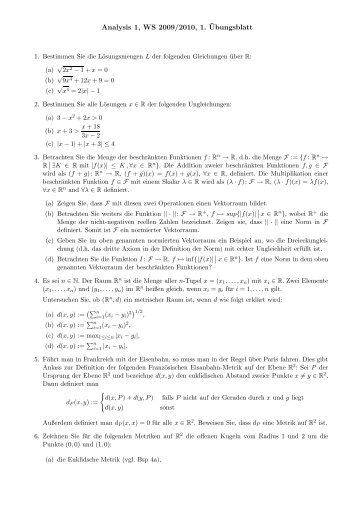 Analysis 1, WS 2009/2010, 1. ¨Ubungsblatt