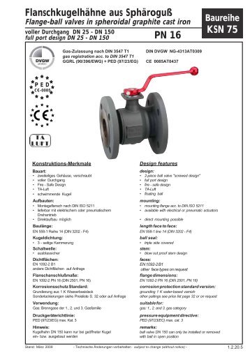 KSN 75 Flanschkugelhähne aus Sphäroguß PN 16