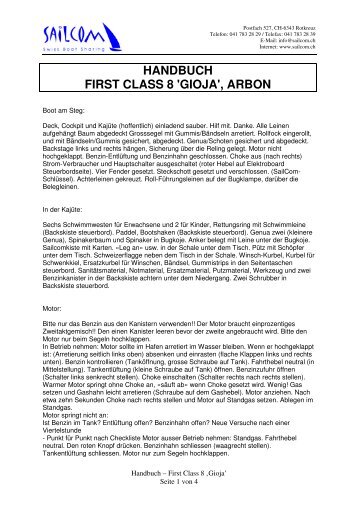 HANDBUCH FIRST CLASS 8 'GIOJA', ARBON - SailCom