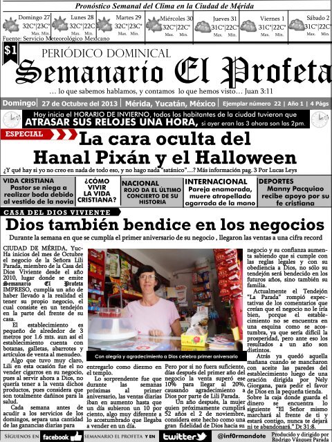 Semanario El Profeta 27 Octubre 2013 Ejemplar 22