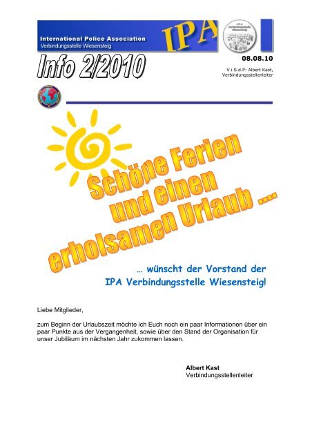 … wünscht der Vorstand der IPA Verbindungsstelle Wiesensteig!