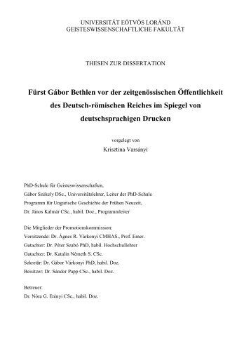 Krisztina Varsányi - Thesen zur Dissertation - ELTE BTK disszertációk