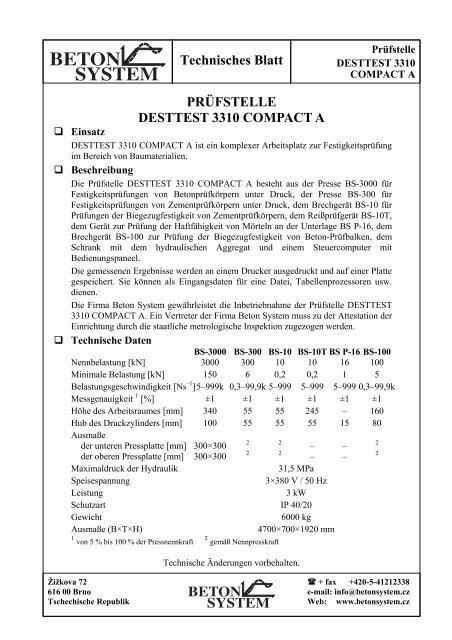 prüfstelle desttest 3310 compact a - Beton System