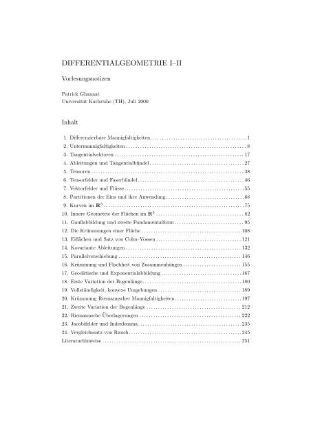 DIFFERENTIALGEOMETRIE I–II - Homeweb2.unifr.ch