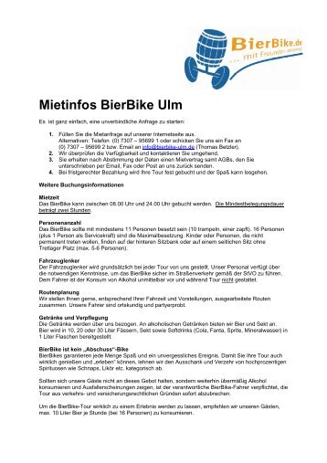 Mietinfos BierBike Ulm