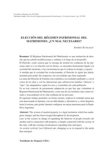 elección del régimen patrimonial del matrimonio: ¿un mal necesario?