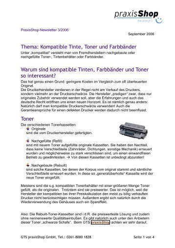 Thema: Kompatible Tinte, Toner und Farbbänder - Praxisshop.de