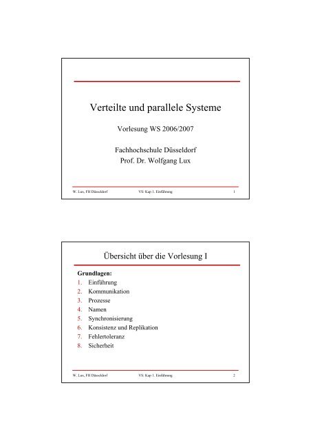 Verteilte und parallele Systeme - Fachhochschule Düsseldorf