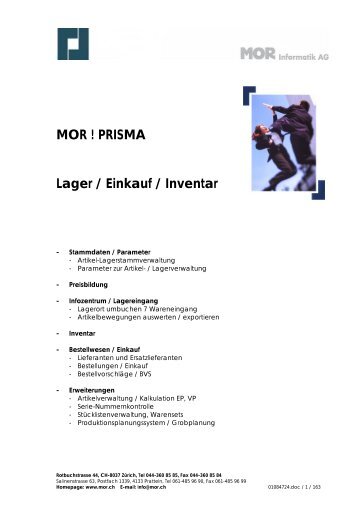 Titelblatt zu MOR ! PRISMA Lager / Verkauf / Einkauf