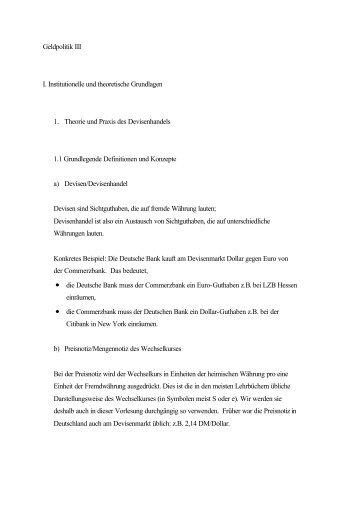 Geldpolitik III I. Institutionelle und theoretische Grundlagen 1 ...