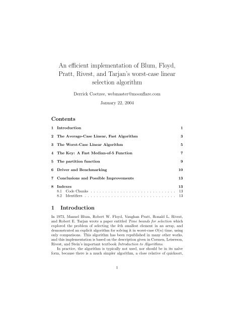 An efficient implementation of Blum, Floyd, Pratt, Rivest ... - Moonflare