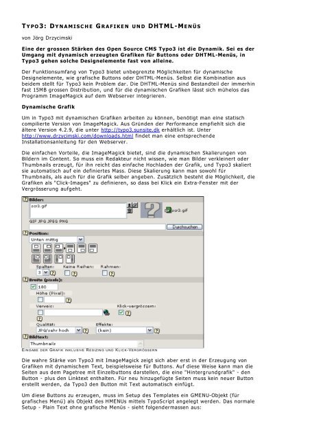 Typo3: Dynamische Grafiken und DHTML-Menüs