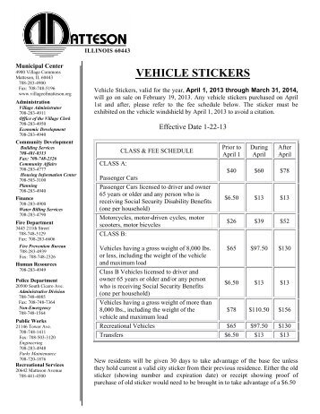 VEHICLE STICKERS - Village of Matteson