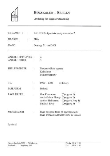 BIO013 Biokjemiske analysemetoder 2, bokmål - Høgskolen i Bergen