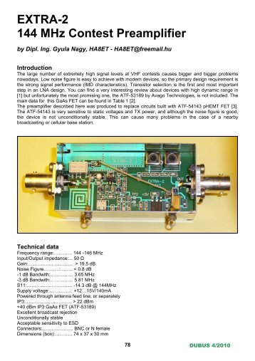 EXTRA-2 144 MHz Contest Preamplifier - HA8ET