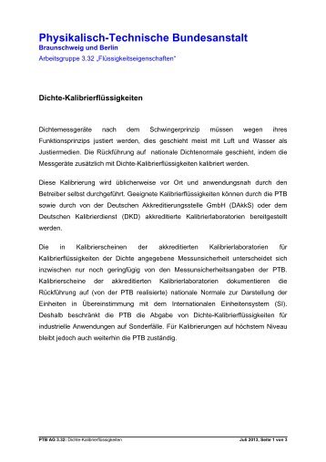 Dichte-Kalibrierflüssigkeiten für die Kalibrierung von ... - PTB