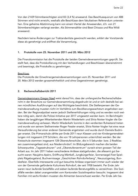 Protokoll - Gemeinde Niederrohrdorf