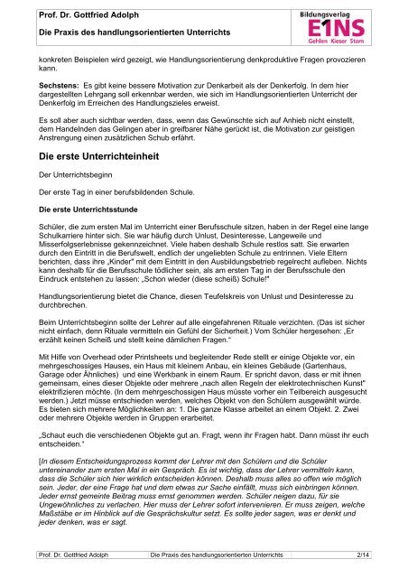 Prof. Dr. Gottfried Adolph Die Praxis des handlungsorientierten ...