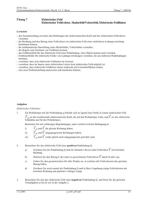 Übung 7 Elektrisches Feld Elektrischer Feldvektor ... - Thomas Borer
