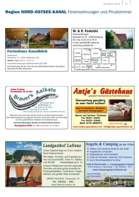 Gastgeber 2013 - Tourist-Information Nord-Ostsee-Kanal