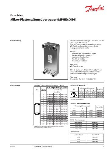 XB 61 Mikro-Plattenwärmeübertrager - Danfoss Wärme & Fernwärme