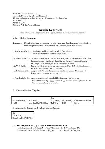 Gruppe Kongruenz - Institut für deutsche Sprache und Linguistik ...